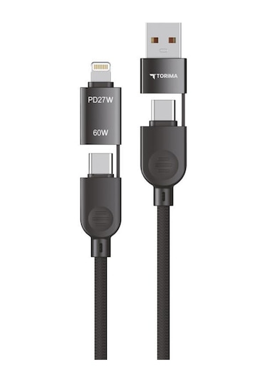 Torima U17 4 in 1 Type-C 100 CM 85 W Hızlı Şarj Ve Data Kablosu Siyah