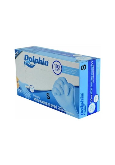 Dolphin Tek Kullanımlık Lateks Mavi Pudrasız Nitril Muayne Eldiveni Small Küçük Boy 100'lü 20 Paket