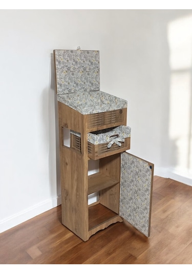 Ahşap Ekmek Sepetli Çekmeceli Hasır Kiler Dolabı Atlantik Çam