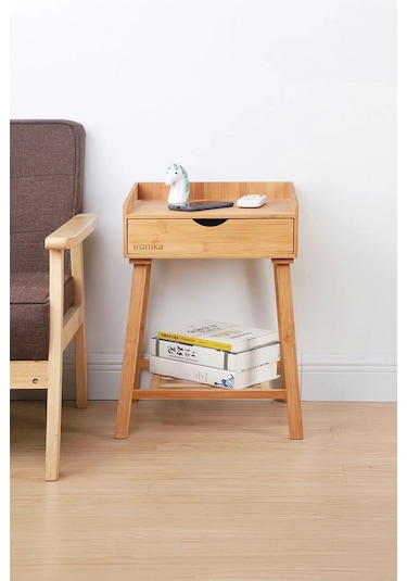 İronika Bambu Çekmeceli Dekoratif Lüx Komodin Bambu Çekmeceli Sehpa Ahşap