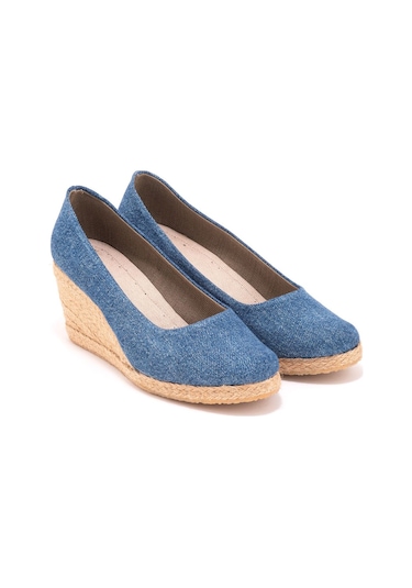 Star Tombis Gerçek Elişi Kot Espadril Dolgu Topuk Handmade Mavi