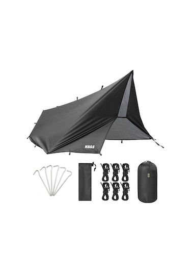 Haegs Su Geçirmez Tarp Tente Gölgelik Örtü, 4 Mevsim Taşınabilir Örtü Branda Çok İşlevli Outdoor Açık Hava Kamp Seyahat Tente Branda Barınak Yağmurluk, Güneşlik Karavan Yan Gölgelik Çadır 300x400 Cm - Siyah