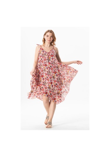 Askılı Vual Afrodit Midi Boy Yazlık Elbise Sarmaşık Pudra 6220 Sarmaşık Pudra