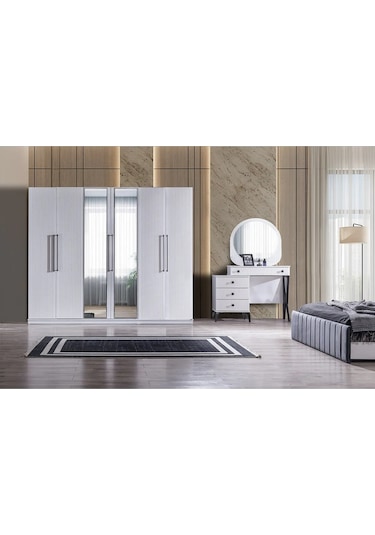 Stil Beyaz Modern 6 Kapaklı Aynalı Gardırop Dolap