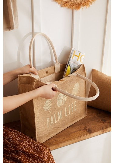 Ocean Home Textile Palm Life Jüt Çanta 42 x 35 x 12 CM