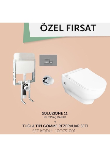 İsvea Kanalsız Asma Klozet + Gömme Rezervuar Seti 5 Parça Set