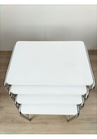 Evko Mobilya Buket Sehpa, 4'lü Zigon Sehpa, Dörtlü, Krom-beyaz