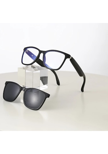 Honeybeeshop Siyahtı Emaye Klipsli Akıllı Çok Fonksiyonlu Gözlükler Sesli Arama Hıfı Ses Hd Uv Koruyucu Cam Mikrofon Hoparlör Sürüş Kamera