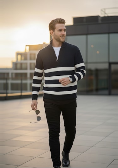 Deepsea Erkek Lacivert Yarım Fermuarlı Oversize Kesim Triko Kazak Pamuklu Yumuşak Örgü Çizgili Kazak 2608513 Lacivert Deepsea Erkek Lacivert Yarım Fermuarlı Oversize Kesim Triko Kazak Pamuklu Yumuşak Örgü Çizgili Kazak 2608513 Lacivert