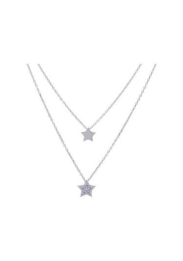 Nagıss Yıldız Model Zirkon Taşlı 925 Ayar Gümüş İkili Kadın Kolye