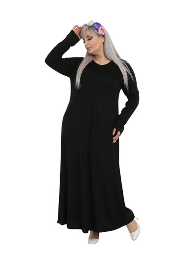 Melsay Butik Desensiz Kollu Kadın Uzun Siyah Tesettür Elbise Siyah