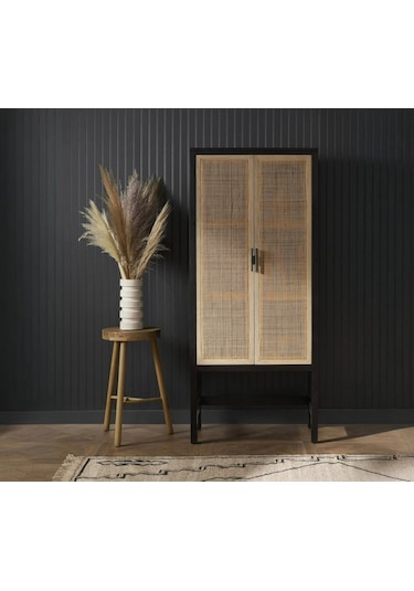 Noir Masif Ahşap Rattan Detaylı Büfe Dolap