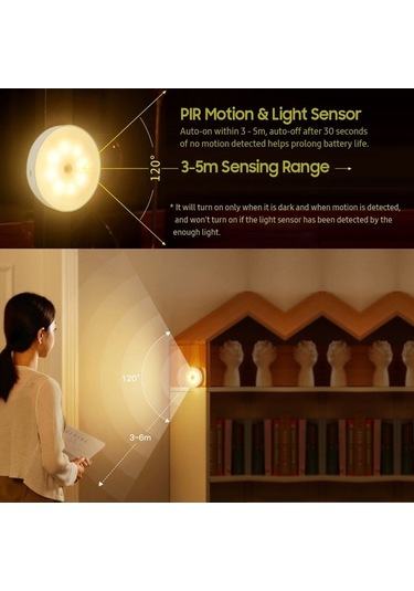 Willowhaven Gece Işığı Sensörlü Şarj Edilebilir Led Dolap Işığı - Yatak Odası, Mutfak, Merdiven, Koridor İçin Beyaz/sıcak Işık Beyaz