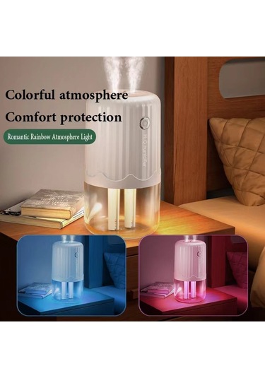 T06 Büyük Kapasiteli Atmosfer Gece Lambası Ev Tipi Çift Sprey Hava Nemlendirici, Renk: Beyaz Pil