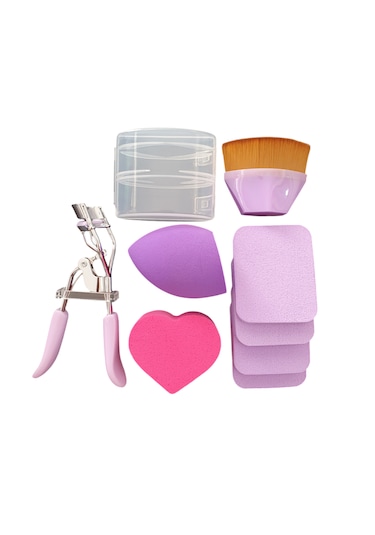 Cosmetichane Makyaj Sünger Seti + Kirpik Kıvırıcı Pembe - Mor