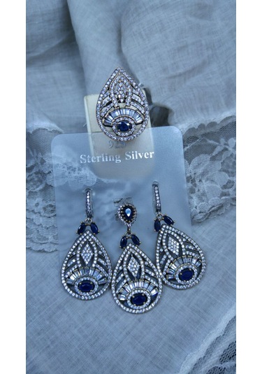 Otantik Safir Taşlı Gümüş 3 Lü Set Bronz