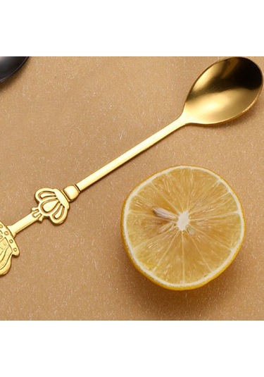 Konesam Altın Renkli Çift Taç Desenli Paslanmaz Çelik Kahve Kaşığı - Çok Amaçlı Tatlı Ve Çay Karıştırıcı Araç Diğer
