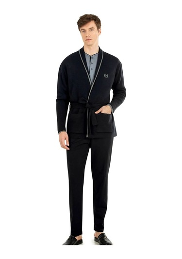 Pierre Cardin 5630 Erkek Triko Sabahlıklılı Uzun Kollu Pijama Takımı-siyah Siyah