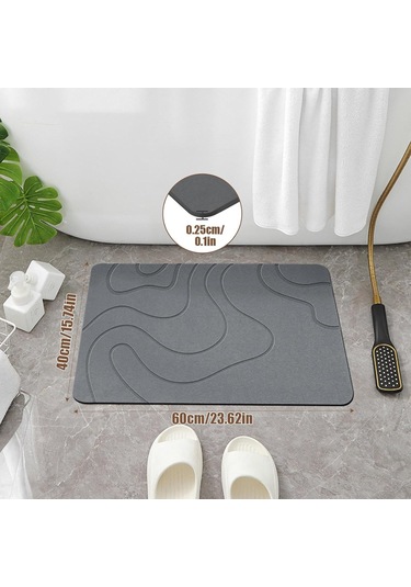 Konesam Gri Diyatom Toprakı Banyo Matı - Su Emici, Kaymazsız, Hızlı Kuruyan, Islaklığa Dayanıklı 40x60 Cm Banyo Ve Lavabo Altı Ped Gri
