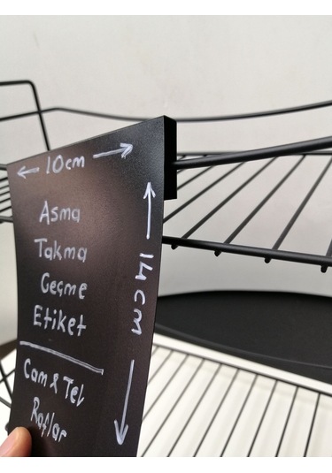 10 Adet Silinebilir Karatahta Siyah Etiket 14 x 10 CM Tel Raflar 8 Mm