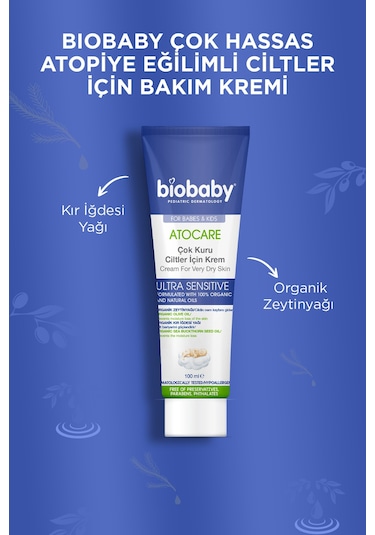 Biobaby Çok Kuru Ciltler Için Krem 100 ml - Organik Kır Iğdesi Yağı Organik Zeytin Yağı Atopik Ciltler