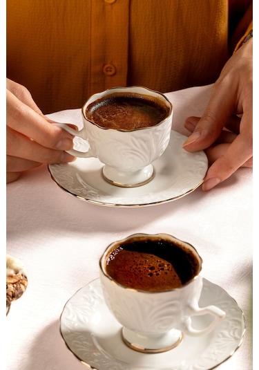 Nehir Nazenin Porselen Sedef Yaldızlı Kahve Fincan Takımı Seti 6 Kişilik