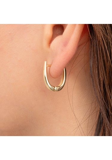 925 Ayar Gümüş Oval Halka Küpe Sarı