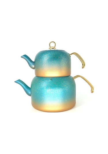 8250 Andıamo - Xl Boy - 4 Parça - Bio Granit,sağlıklı Pfoa, Ptfe Free Çaydanlık Seti-mentol Yeşil Gold - Yeşil