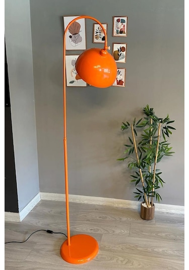 Dimmerli Işığı Ayarlanabilen Işığı Artırılıp Azaltılabilen Turuncu 6918 Hareketli Başlık Metal Lambader Turuncu