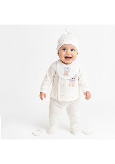 Sebi Bebe Puantiyeli Ayılı 5'li Hastane Çıkış Seti 2036 Somon