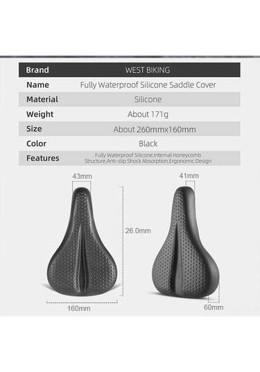 Novahub Kalın Su Geçirmez Bisiklet Selesi Silikon Pad Koltuk Kapağı, Rahat Nefes Alabilir Kaymaz Bisiklet Yastığı Kapağı Siyah Siyah