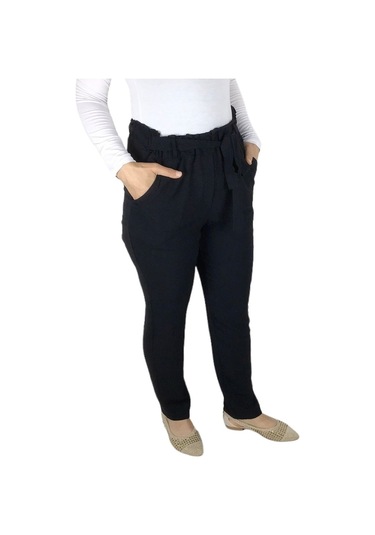 Kadın Beli Lastikli Kuşaklı Cepli Dar Paça Ayrobin Pantolon Siyah