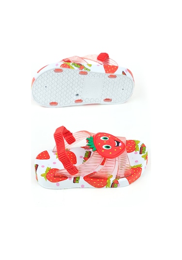 Gezer Yazlık Çilek Desenli Islak Zemine Uygun Kız Çocuk Terlik Sandalet Gt6ybe.14167.00.021.bkr Kırmızı