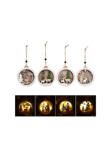 Xindoker Noel Led Ahşap Askı: Ev, Geyik, Ağaç 4 Desenli Işıklı Noel Dekorasyonu Cr2032 Pil Dahil, D Stili Haki