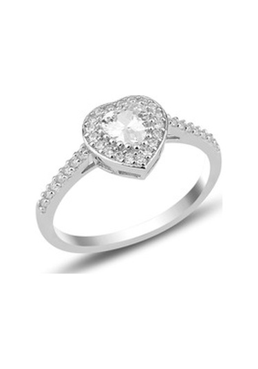 Gümüş Rodyumlu Zirkon Taşlı Kalp Kolye Küpe Ve Yüzük Üçlü Set