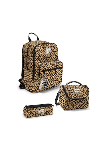 Coral High Kahverengi Leopar Desenli 3 Lü Okul Çanta Seti Set0123681 Kahverengi