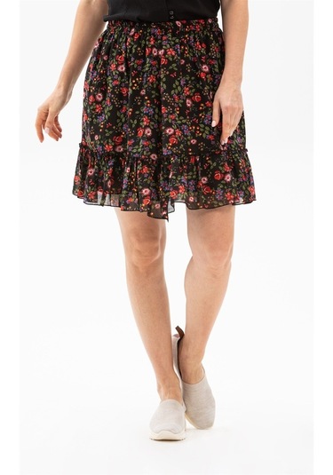 Buse Vual Kısa Etek Tomurcuk Desen Siyah 6162