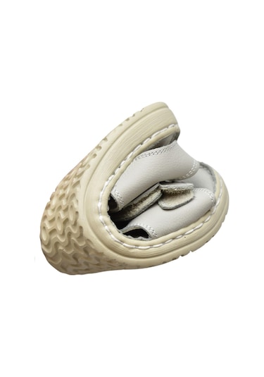 088 Topuk Jelli Tam Ortopedik Taban Hakiki Deri Erkek Sandalet Cırtlı Sandalet Bej