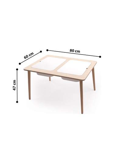 Montessori Çocuk Ahşap Oyun Etkinlik Çalışma Masası, 2 Saklama Alanlı Ahşap