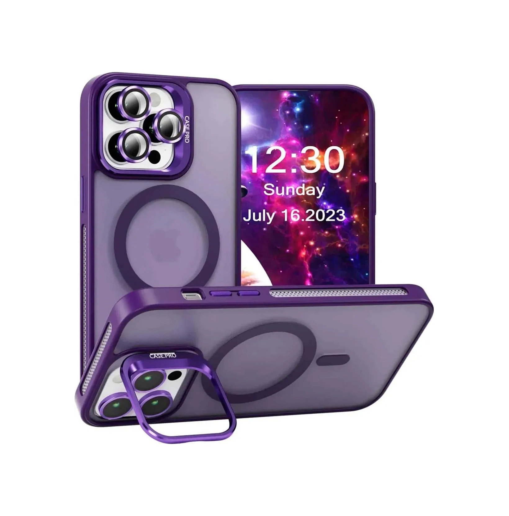 İphone 14 Pro Max Kılıf Armor Seri Magsafe Uyumlu Stand Özellikli Kamera Lensli Kapak Derin Mor