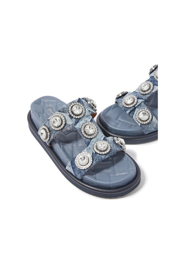 Kurt Geiger Kristal Taşlı Rahat Denim Sandalet Lacivert
