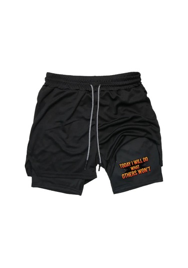 Hızlı Kuruyan 2 İn 1 Yetişkin Unisex Spor Today I Will Do Baskılı Taytlı Şort Fitness Gym Antrenman Siyah