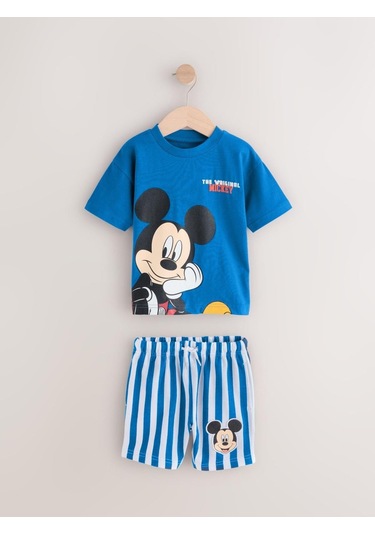 Erkek Çocuk Mickey Çizgili Şortlu Takım Mavi