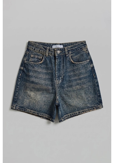 Itsbasic Kadın Koyu Tint Diana 2s6 Mom Fit Midi Boy Denim Şort K.tint