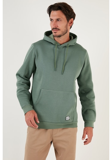 Buratti Regular Fit Kapüşonlu Kanguru Cepli Içi Tüylü Yumuşak Şardonlu Erkek Sweat 5905281 Açık Yeşil