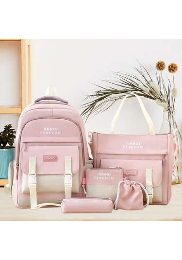 Suntek Okul Çantaları Set Tuval Sırt Çantası Kalem Çanta Pembe