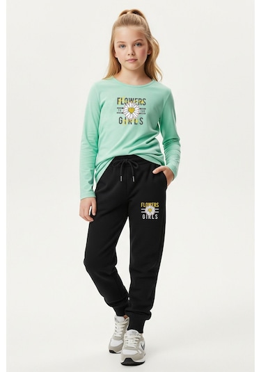 3'lü Sıfır Yaka Baskılı Kız Çocuk Alt-üst Takım Çok Renkli