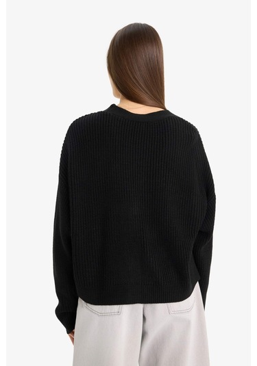 Defacto Regular Fit V Yaka Düğmeli Triko Hırka U2052az25wnbk81 Siyah