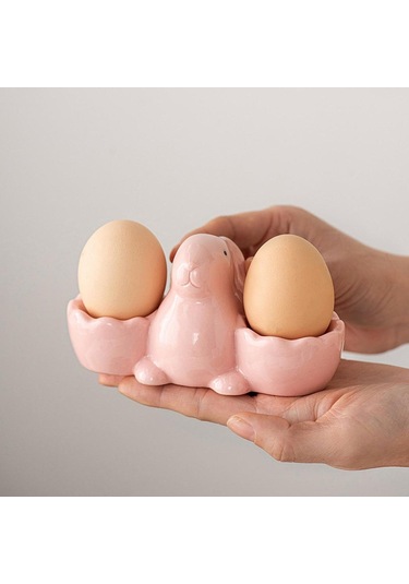 Suntek Seramik Yumurta Kupası Masa Tepsisi Ev Dekoru Pembe