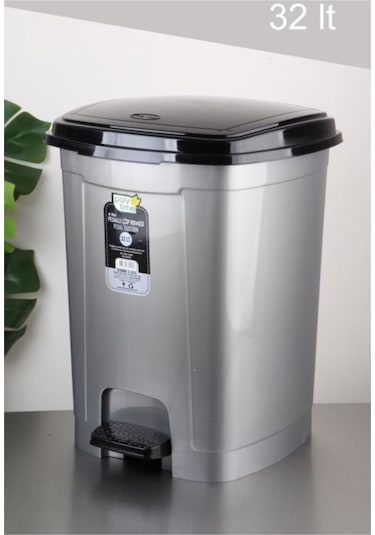 Polytime Pedallı Basmalı Çöp Kutusu Kovası / Çıkarılabilir İç Kovalı / Gri / 22 Litre / 42x30x30 CM Gri